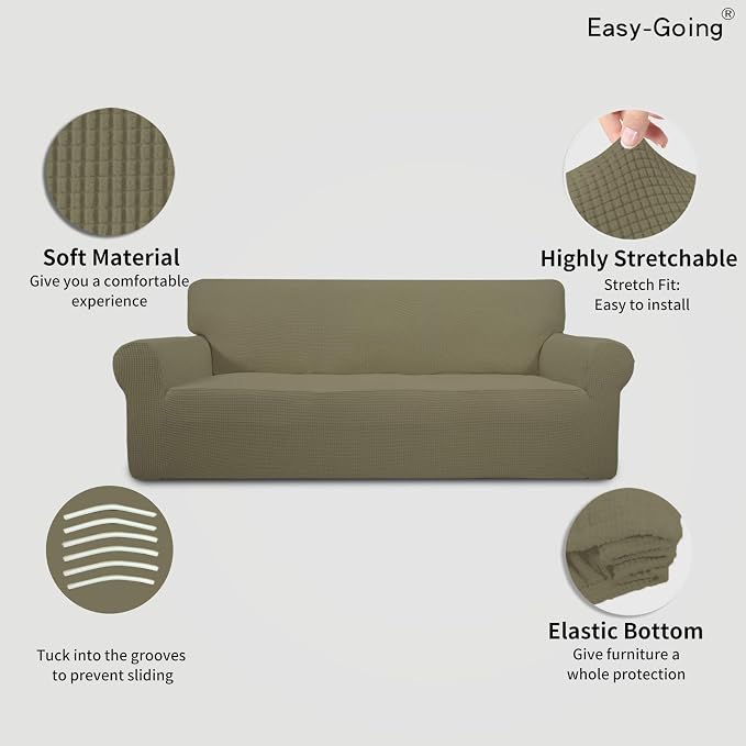 Easy-Going Stretch 4 Seater Oversized Sofa Couch Cover Khaki | 1-Piece Extra - Image 3