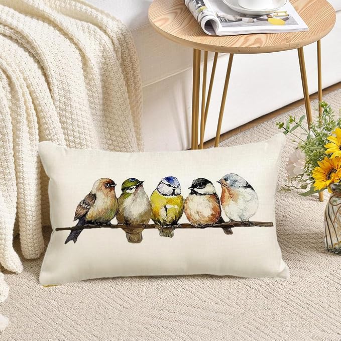 RABUSOFA Watercolor Birds Pillows Decorative Throw Pillows 12x20, Hand-Painted - Image 3