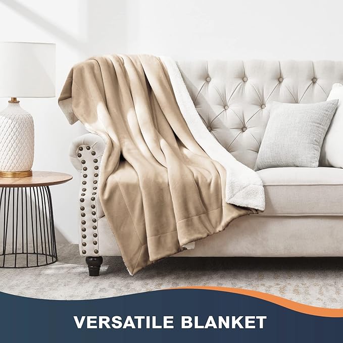 Walensee Sherpa Fleece Blanket (Twin Size 60”x80” Taupe tan) Plush Throw Fuzzy Super Soft Reversible Microfiber Flannel Blankets for Couch, Bed, Sofa Ultra Luxurious Warm and Cozy for All Seasons
