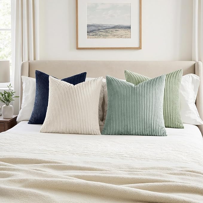 MIULEE Soft Corduroy Decorative Throw Pillow Covers Muted Teal 18x18 | Set of 4 - Image 4