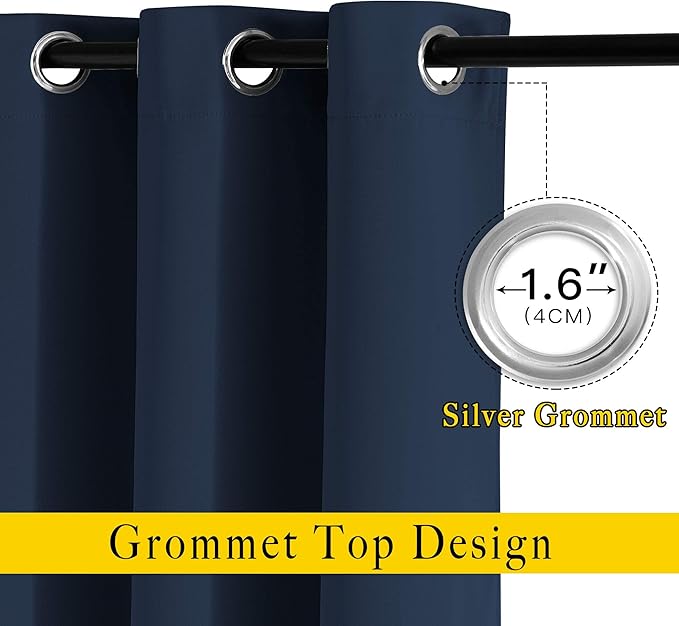 NICETOWN Blackout Room Divider Curtains 118 inches Long, Grommet Thermal Window Treatments Sound Reducing Drapes for Sliding Glass Door, Navy Blue, W66 x L118, 2 Pieces