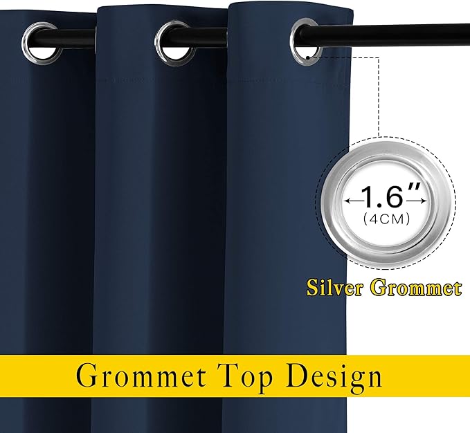 NICETOWN Blackout Navy Curtains 63 inch Length - Image 2