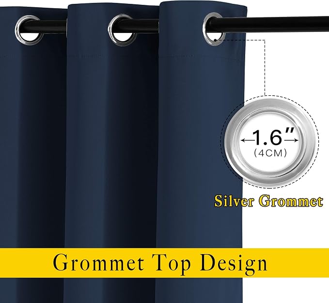 NICETOWN Navy Blue Blackout Living Room Curtains, 110 inches Long, Grommet - Image 2