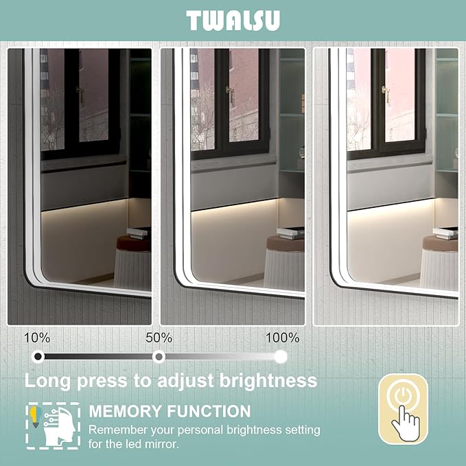55x32 Inch LED Bathroom Mirror with Lights, Black Metal Framed LED Mirror for Bathroom, 3 Colors and Stepless Dimmable Wall Mounted Lighted Bathroom Vanity Mirror, Anti-Fog, Memory