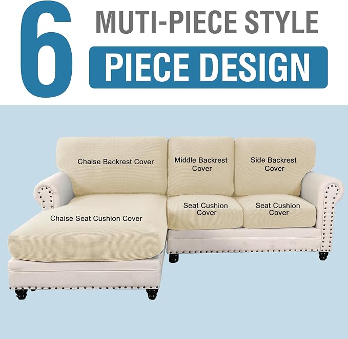 H.VERSAILTEX 2025 New Sectional Couch Covers 6 Pieces Stretch Sofa Covers - Image 2