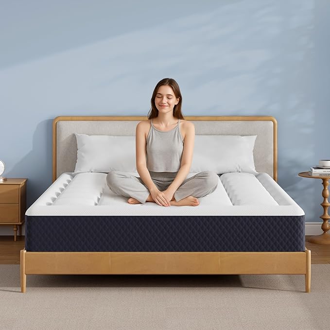 ONENICE 8 Inch Mattress Queen, Cooling Gel‑Infused Memory Foam Mattresses in a Box, Imitation Cotton Fabric with 3D Down Alternative Filling Pillowtop CertiPUR-US® Certified, Fiberglass-Free