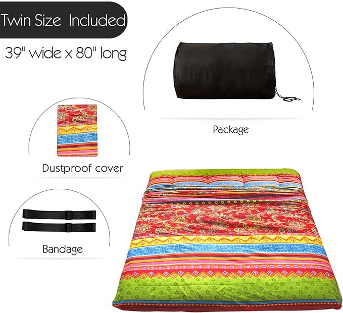 MAXYOYO Twin Size Futon Floor Mattress Shikibuton Sleeping Mats for Adults, Floor Futon with High-Density Foam, Portable Mattress for Living Room, Guest Room, Bohemian C