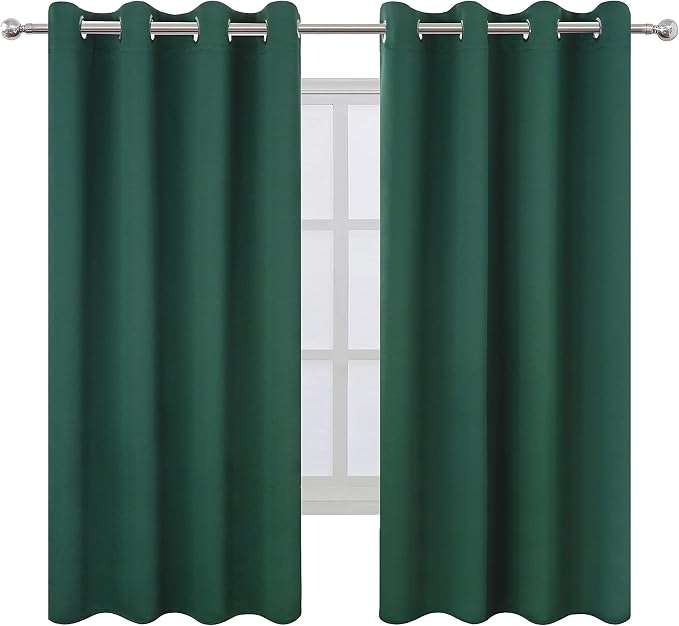 Dark Green Bedroom Blackout Curtains/52 x 63 Inch Long/Set of 2 Curtain - Image 2