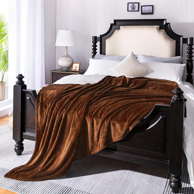 Brown Fleece Plush Throw Blanket 60"x80"for Couch Sofa Fuzzy Cozy Flannel | - Image 2
