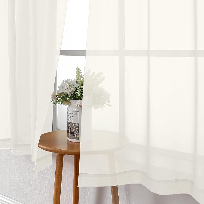 Short Sheer Curtains 54 Inches Length 2 Panels, Light Filtering Voile Curtain - Image 3