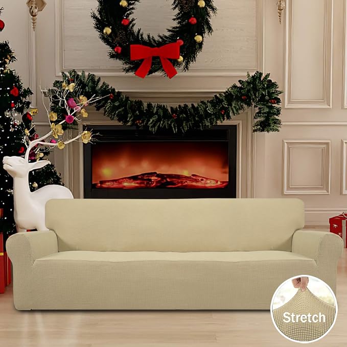 Easy-Going Stretch 4 Seater Oversized Sofa Couch Cover Beige | 1-Piece Extra - Image 2