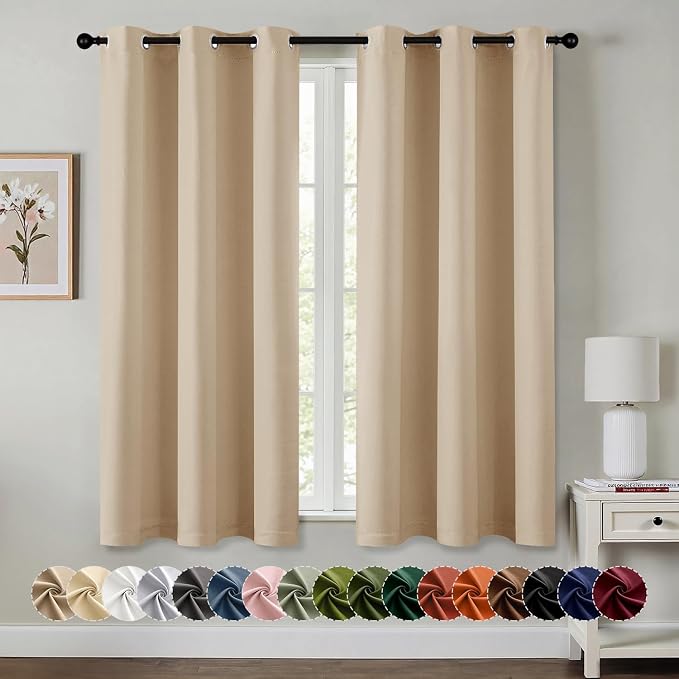 MIULEE Blackout Curtains for Bedroom 2 Panel 40x63 Inch Long Biscotti Beige | by MIULEE