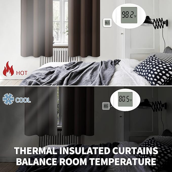 BGment Brown Blackout Curtains for Bedroom - Grommet Thermal Insulated Room Darkening Window Curtains, Set of 2 Panels, Each 55 x 69 Inch