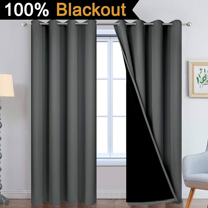 Yakamok Dark Grey 100% Blackout Curtains 96 Inches Long 52" Wide 2 Panels | - Image 2