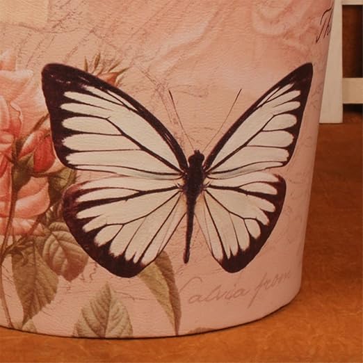 10L/2.64 Gallon Trash Can, Decorative Waste Basket, PU Leather Waste Paper Basket, Waterproof Garbage Can for Bathroom, Bedroom, Office, Kitchen and Living Room - Butterfly and Rose