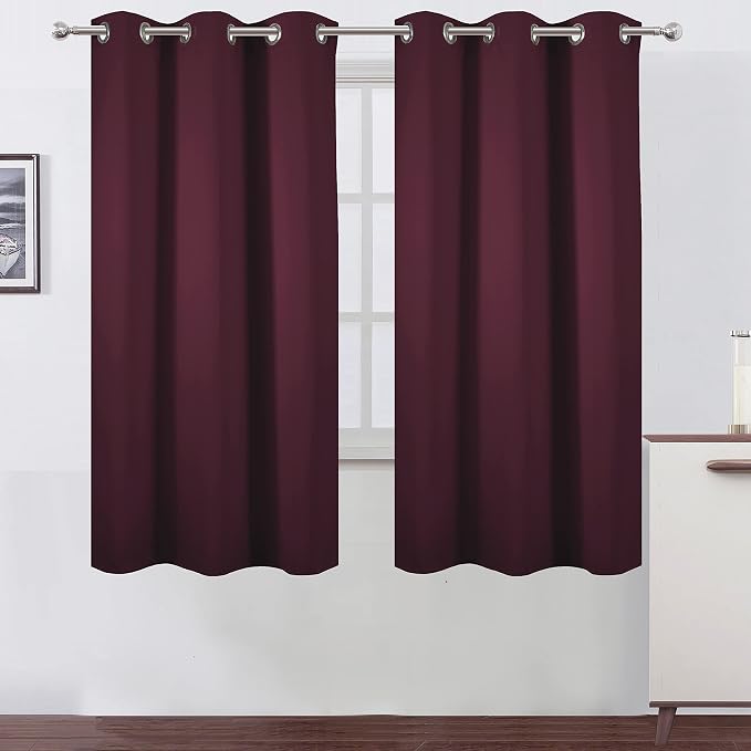 Burgundy Red Thermal Blackout Curtains/38 x 63 Inch/Set of 2 Panels Room by Lemomo