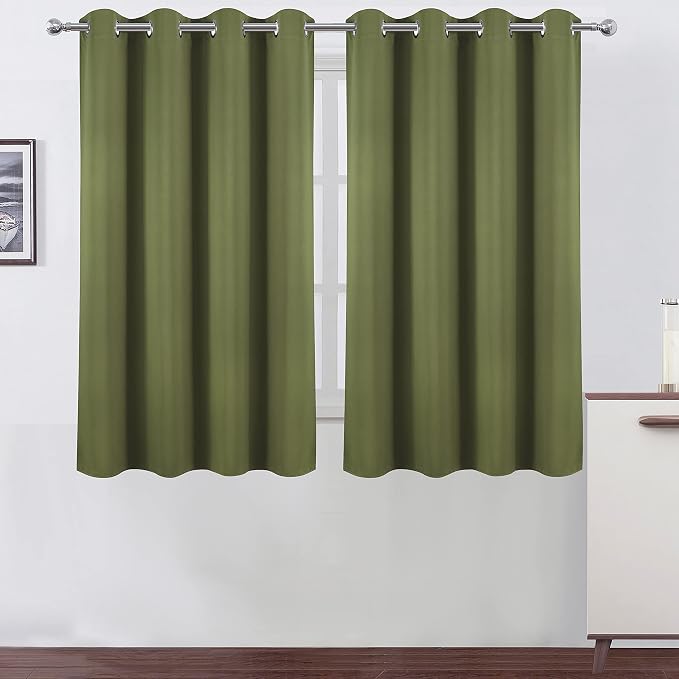 Blackout Curtains 52 x 45 inch/Olive Green Curtains Set of 2 Panels/Thermal by Lemomo