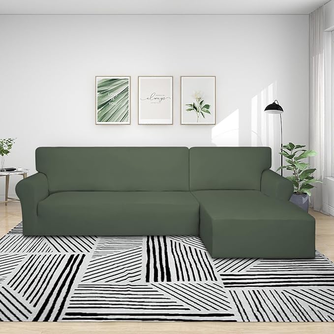 PureFit Stretch Sectional Couch Covers 2 pcs Non Slip L Shape Sofa Cover - Image 2