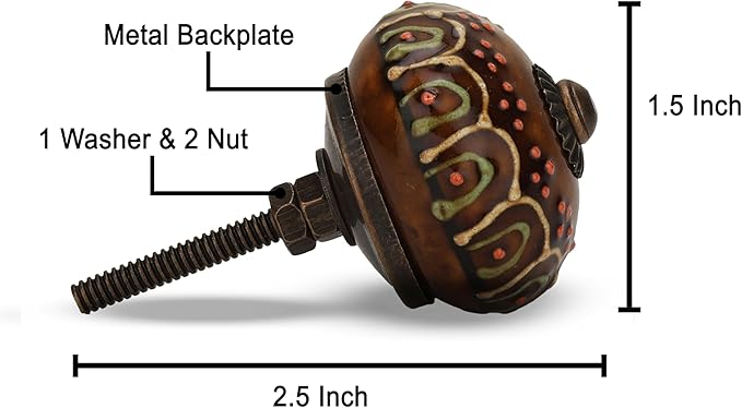 Dresser Knobs for Cabinets and Drawers Assorted, Dusty Ceramic Knob & Pull Handle for Kitchen Brown Cupboard Wardrobe Decorative Furniture Knobs - Pack of 12, (Dark Brown)