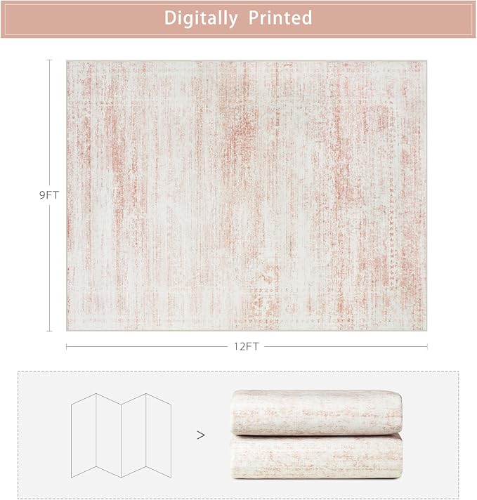 Pink Washable Rugs 9x12 Area Rugs - Image 2