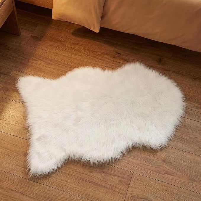 duduta White Faux Fur Throw Rug 2x3 ft, Small Bedside Rug Dorm Chair Cover | - Image 7