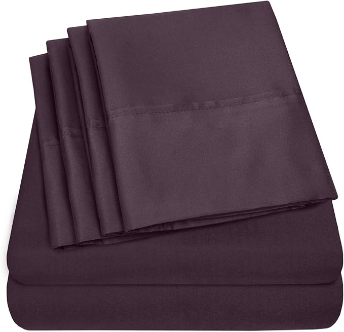 Sweet Home Collection 6 Piece 1500 Supreme Collection Brushed Microfiber Deep Pocket Sheet Set-2 Extra Pillow Cases, Great Value, Split King, Purple