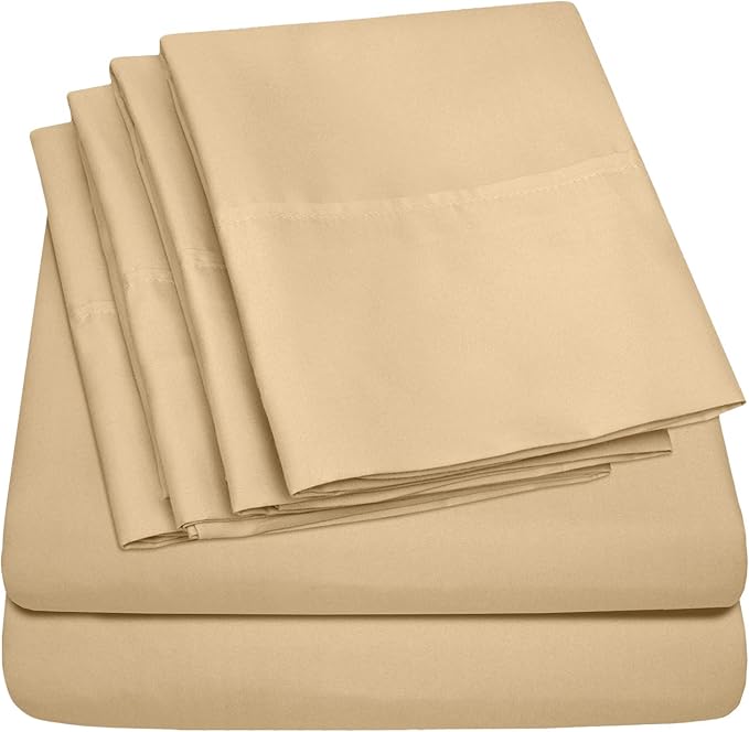 Twin Size Bed Sheets - 4 Piece 1500 Supreme Collection Fine Brushed Microfiber Deep Pocket Twin Sheet Set Bedding - 1 EXTRA PILLOW CASES, GREAT VALUE, Twin, Camel