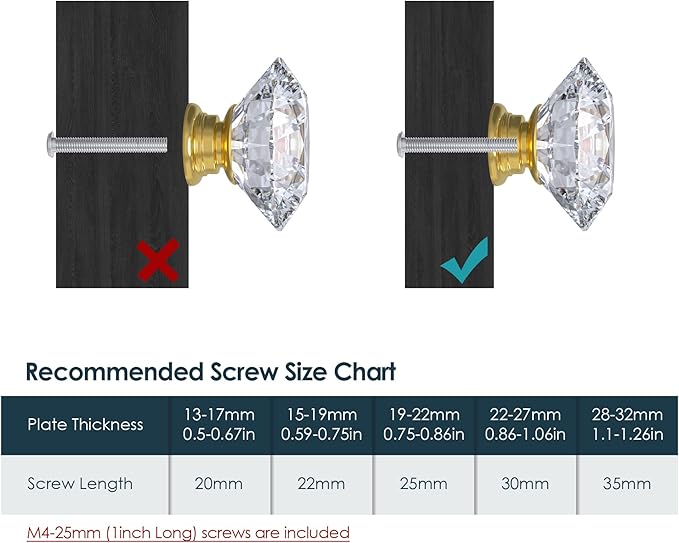 12-Pack Crystal Glass Cabinet Knobs for Home Decor, Vanity Drawers, Desks, Wardrobe Doors, Standard Screws Easy Installation for Home Refurbishment and Redecoration (Clear Crystal, 30mm, Gold Base)