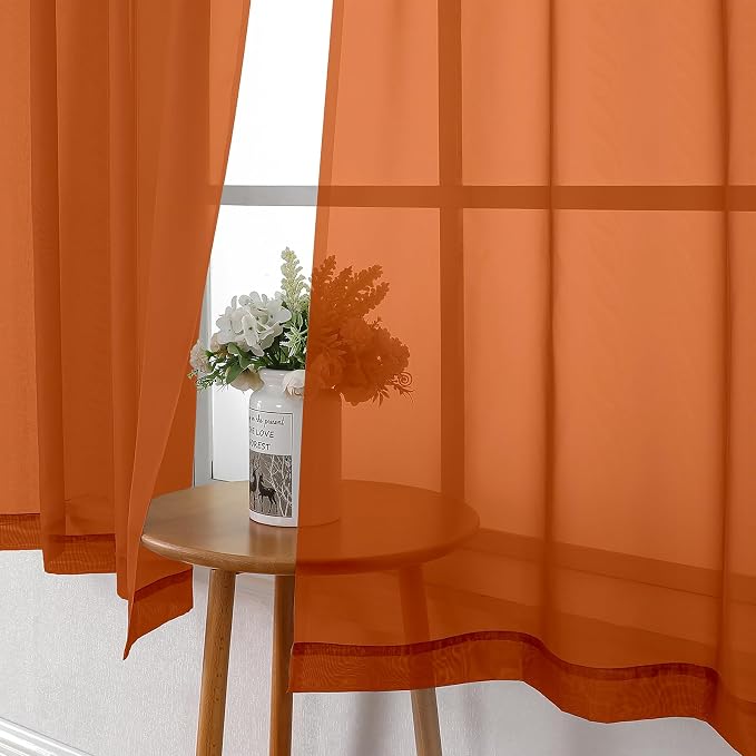 Orange Sheer Curtains 63 Inch Length 2 Panels Set, Window Curtains - Image 7