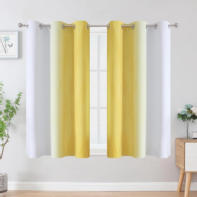 Yellow and Greyish White Ombre Blackout Curtains - Image 2