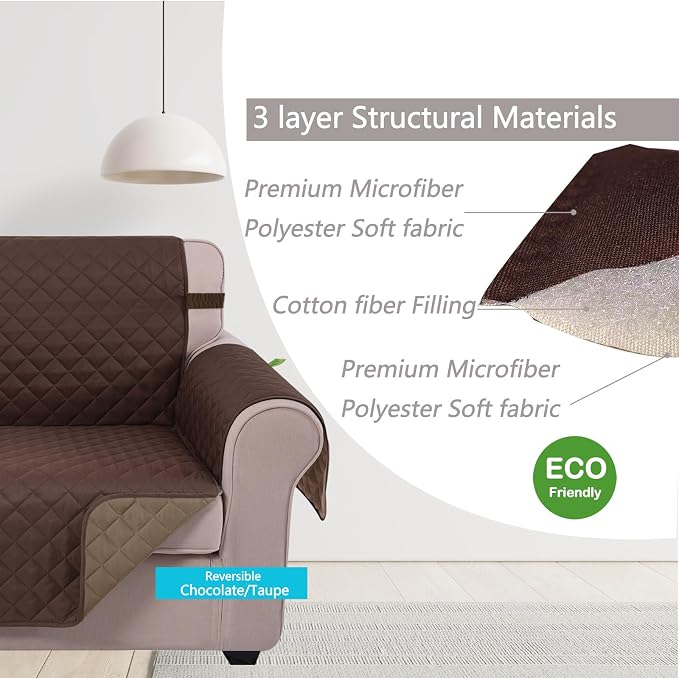 U-NICE HOME Large Sofa Cover Reversible Couch Cover, Chocolate/Taupe | - Image 4