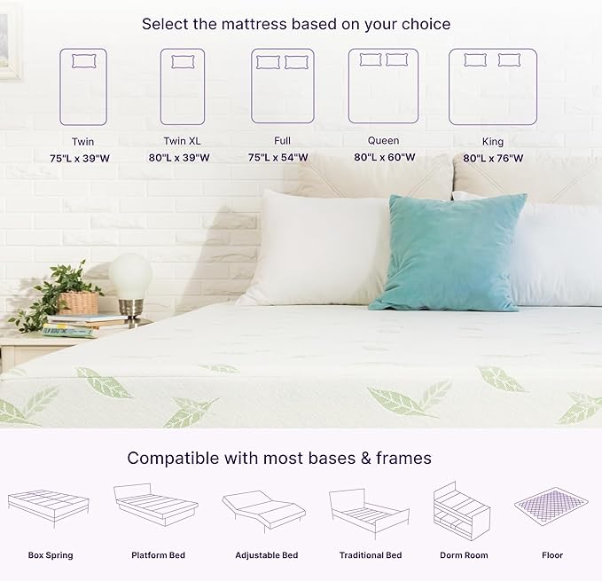 NapQueen Twin Size, 10 Inch Anula Green Tea Infused Memory Foam Mattress, Bed in a Box, CertiPUR-US Certified Mattress
