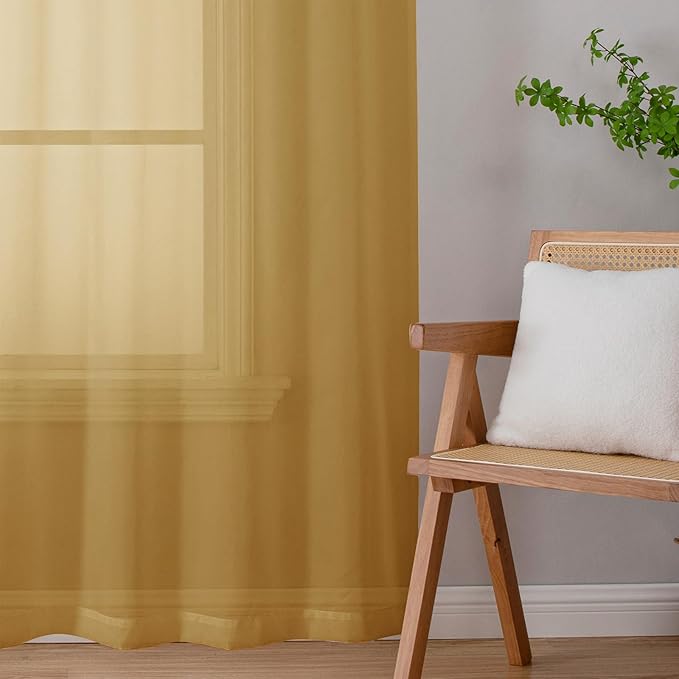 Chyhomenyc Gold Sheer Curtains 84 inches Long 2 Panels Set | Light Filtering - Image 3