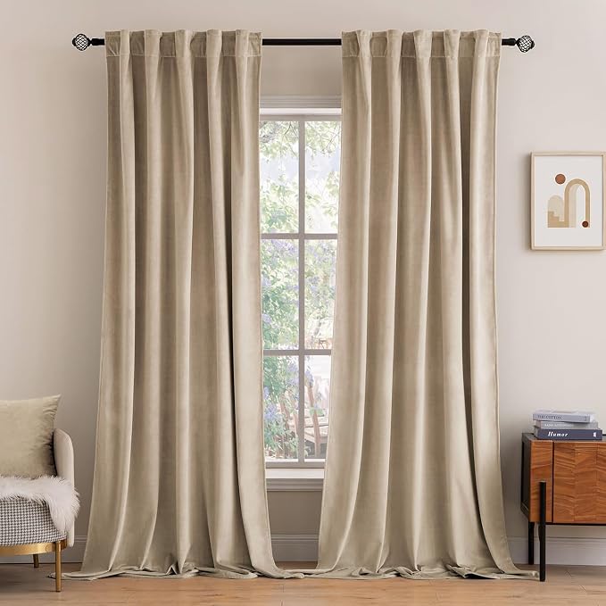 MIULEE Velvet Curtains 52x84 inches 2 Panels Cream Beige Blackout Curtains | by MIULEE