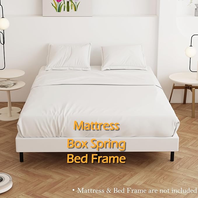 King Size Box Spring 4 Inch Low Profile, Heavy Duty Metal Box Spring Bed Base with Fabric Cover, Mattress Foundation, Easy Assembly, Noise Free, Black