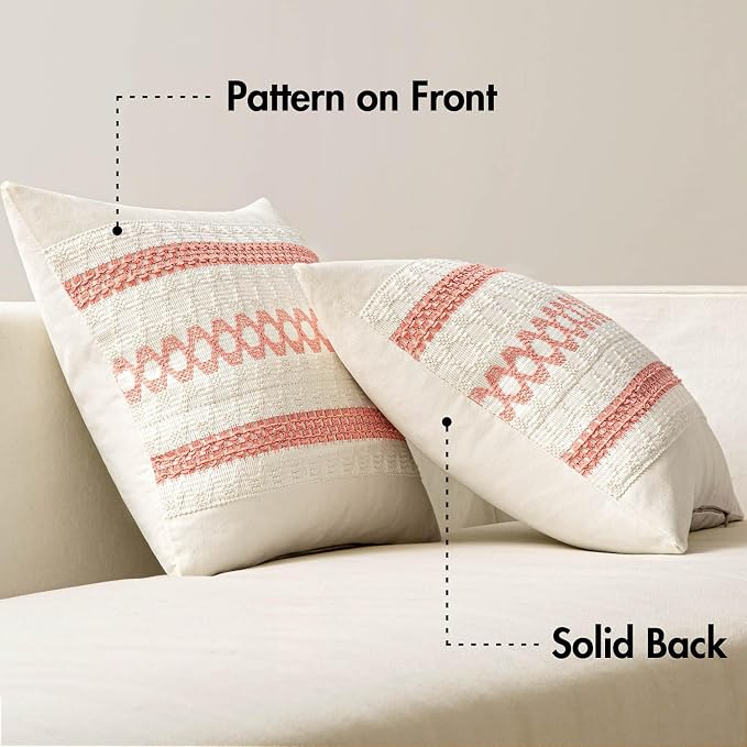 MIULEE Set of 2 Coral Red Boho Decorative Pillow Covers 18x18 Inch | Farmhouse - Image 6