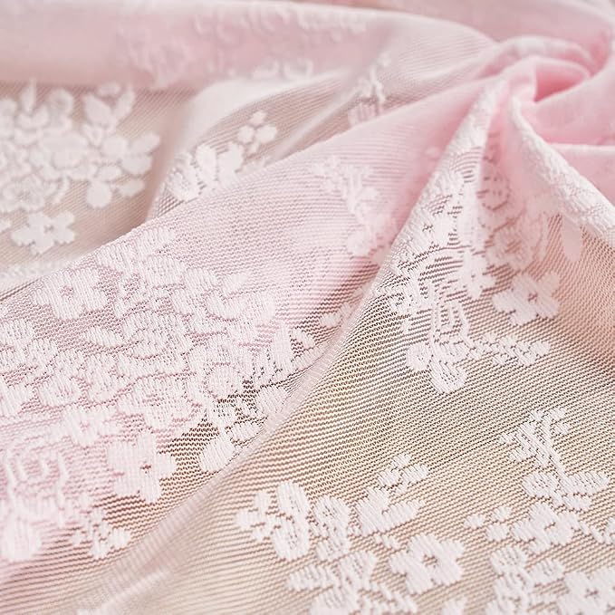 YJ YANJUN Vintage Lace Curtains Short Pink Floral Curtains 54 inch Length 2 - Image 6
