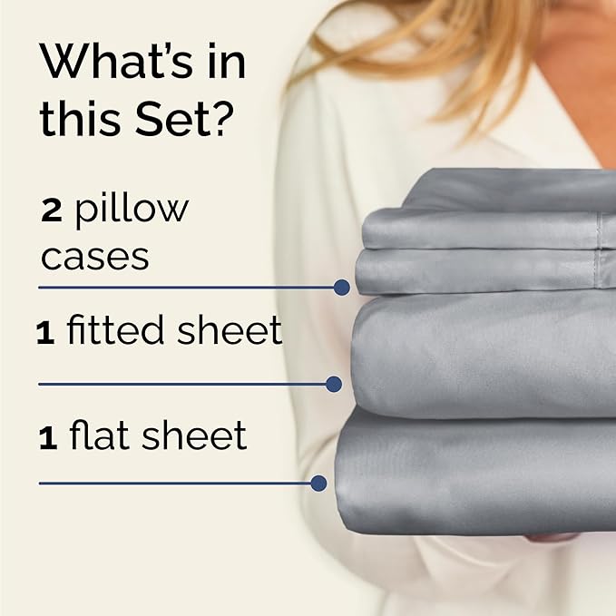 Twin 4 Piece Sheet Set - Comfy Breathable & Cooling - Ultra-Soft Hotel Luxury Bedding Set with 8-16 Inch Deep Pockets - 1 Flat & 1 Fitted Sheet & 2 Pillowcases - Wrinkle Free & Easy Care - Steel Blue