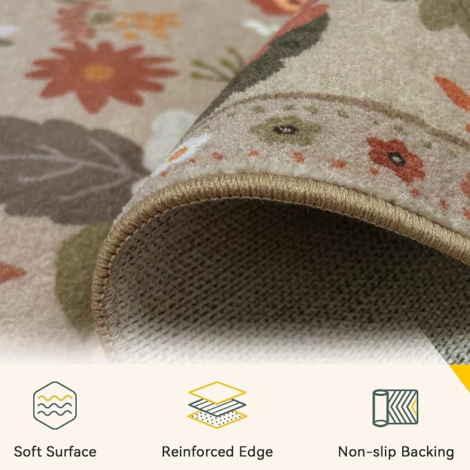 RELEANY Floral Washable 2x3 Area Rugs Doormat Brown/Brick | Flower Carpet Print - Image 5