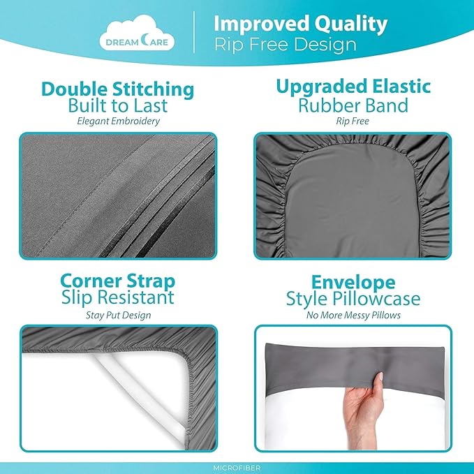 DREAMCARE King Size Sheets Set – 6 pcs Cooling Bed Sheets – up to 15” Deep Pocket King Sheet Set – 2500 Supreme Collection – Extra Soft 100% Brushed Microfiber Hotel Luxury with Side Pocket – Gray