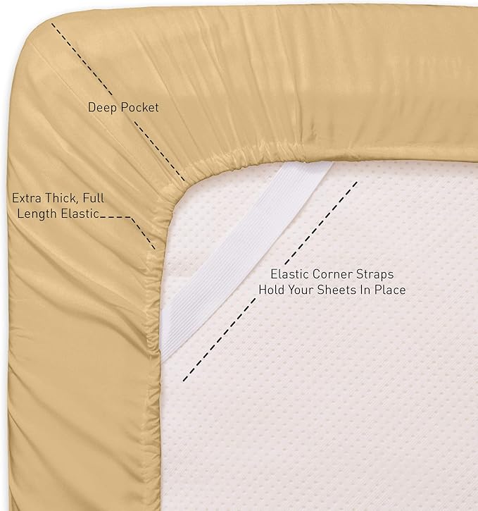 Queen Sheets Gold - 6 Piece 1500 Supreme Collection Fine Brushed Microfiber Deep Pocket Queen Sheet Set Bedding - 2 Extra Pillow Cases, Great Value, Queen, Camel