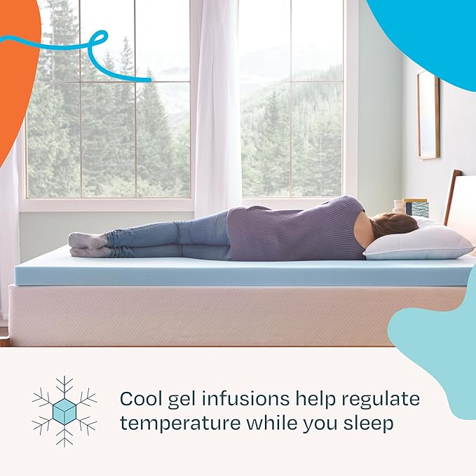 Linenspa Memory Foam Mattress Topper - 3 Inch Gel Infused Memory Foam - Plush Feel - Cooling and Pressure Relieving - CertiPUR Certified - Dorm Room Essentials - Small Twin Size