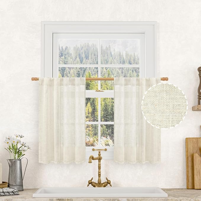 Short Kitchen Linen Curtains 30 Inch Length by LAMIT