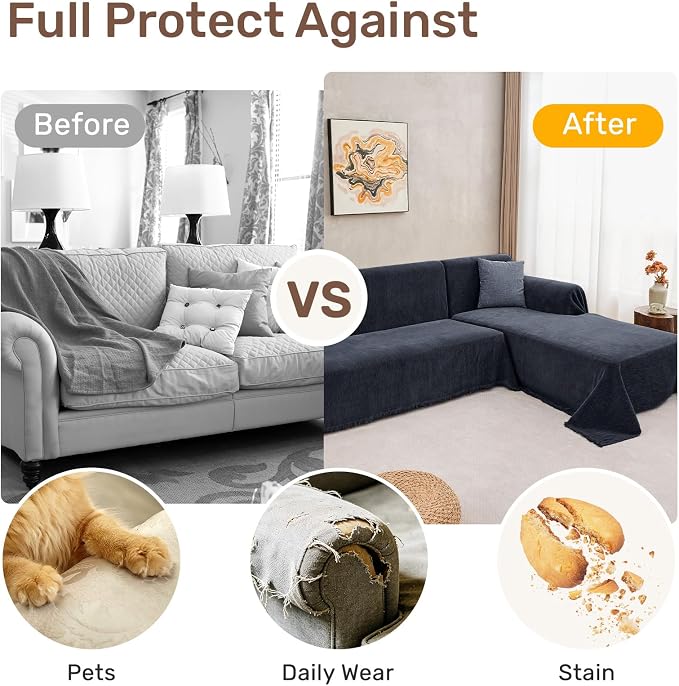 2 Pieces Sectional Couch Covers L Shaped Cover XL Navy Blue | Thick Washable - Image 4