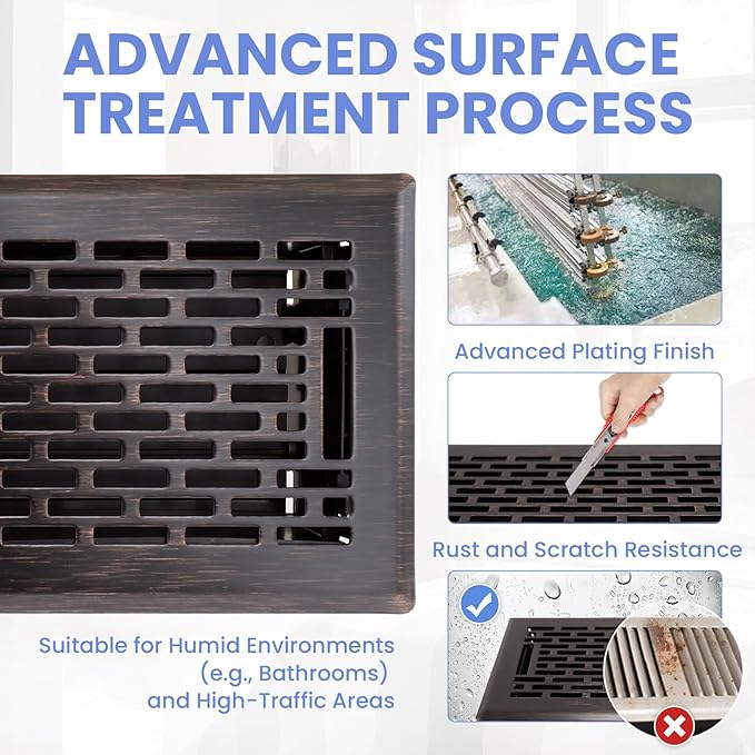 4x12 Inches Heavy Duty Walkable Floor Register - Easy Adjust Air Supply Lever Decorative Floor Vent Covers - Boston Design Vent Covers for Home - Oil Rubbed Bronze