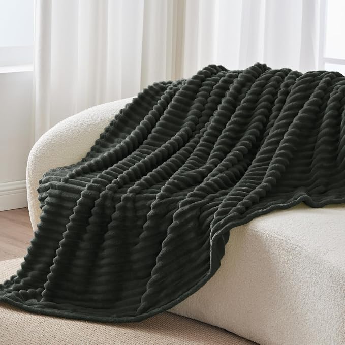 BEDELITE Ribbed Twin Blanket for Couch & Bed, Charcoal Grey, Warm Yet - Image 6
