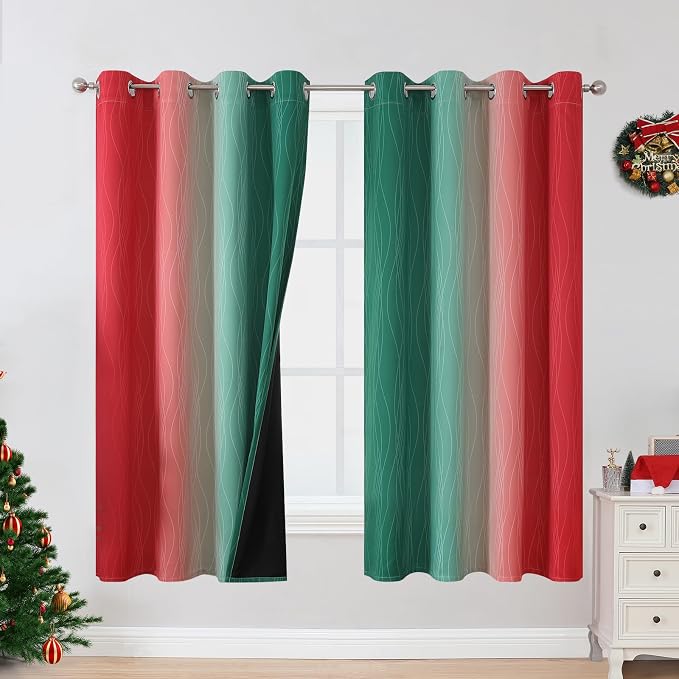 Red and Green Ombre Blackout Curtains 52Wx63L 2 Panels | Ombre Christmas by ESTELARTEXTILER