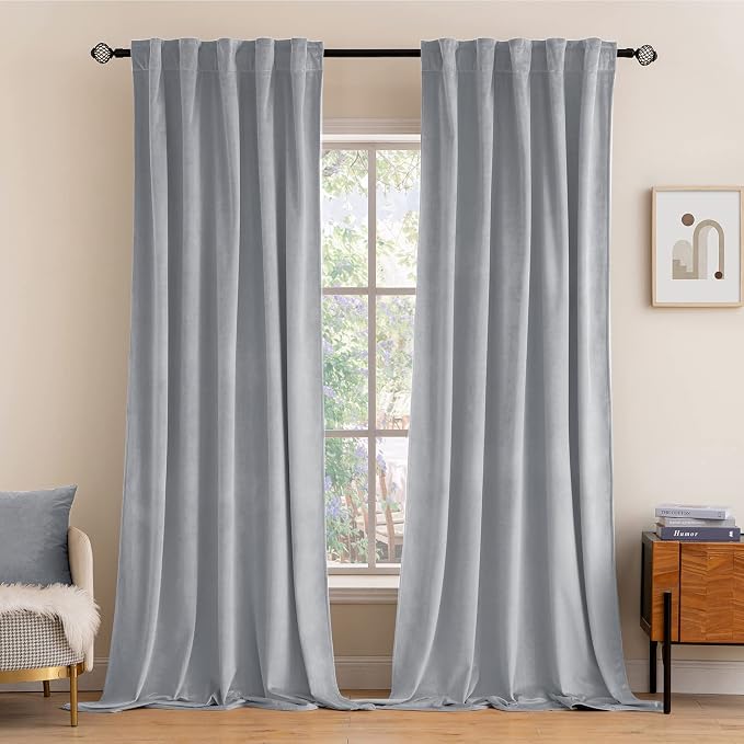 MIULEE Greyish White Velvet Blackout Curtains 52x108 inches 2 Panels | Luxury by MIULEE