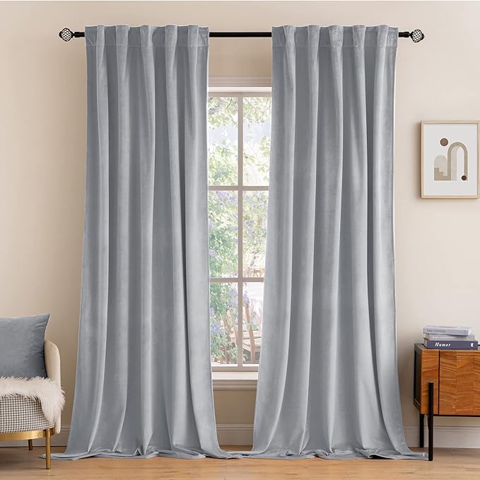 MIULEE Greyish White Velvet Blackout Curtains 52x72 inches 2 Panels | Luxury by MIULEE