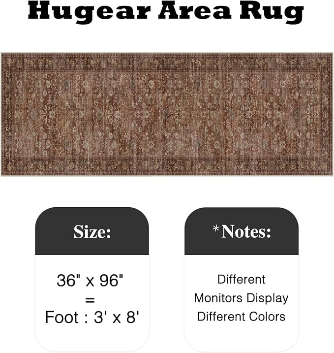 3x8 Brick Red Vintage Floral Washable Runner Rug - Image 2